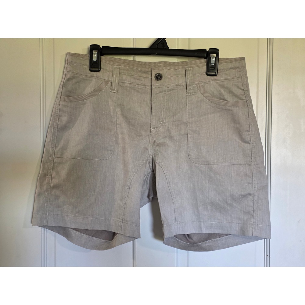 Kuhl Freeflex Shorts Womens 10 Tan Khaki Linen Blend Hiking Outdoor Pockets